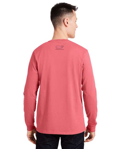 Unisex Long Sleeve Pocket T-Shirt - Jetty Red/ Blue Blazer
