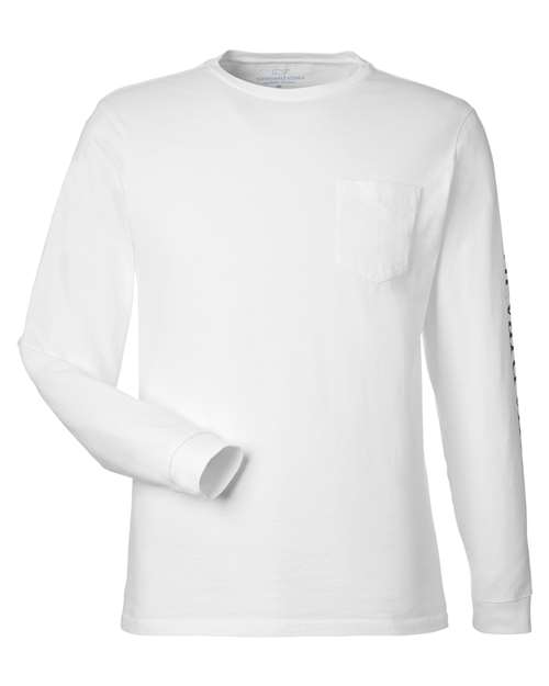 Unisex Long Sleeve Pocket T-Shirt - White Cap/ Blue Blazer