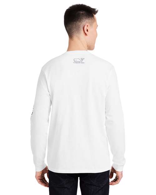Unisex Long Sleeve Pocket T-Shirt - White Cap/ Blue Blazer