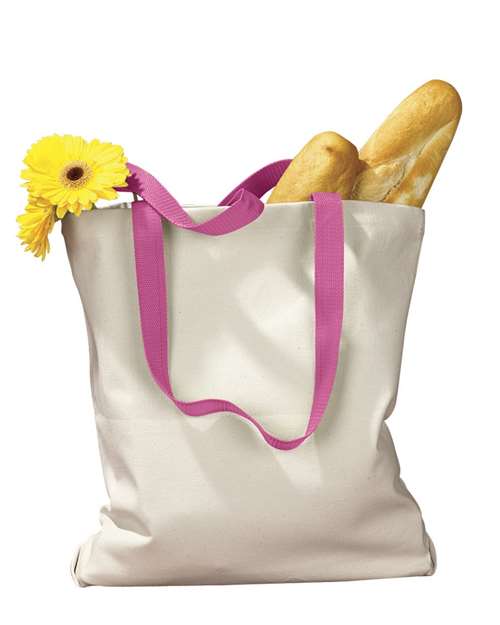 Canvas Tote with Contrast-Color Handles - Natural/ Hot Pink