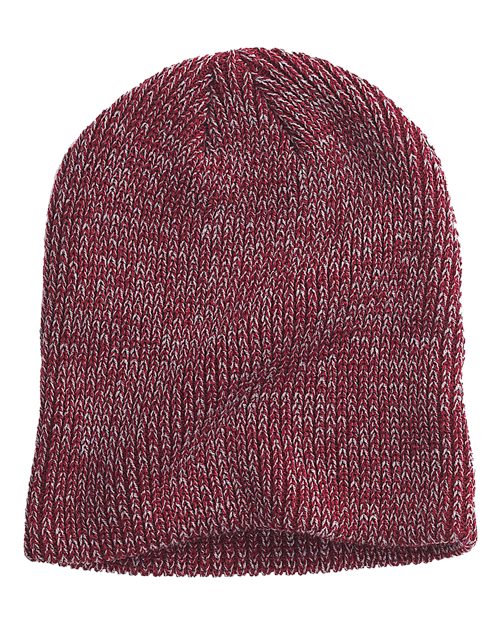 Ribbed Marled Beanie - Maroon/ Grey