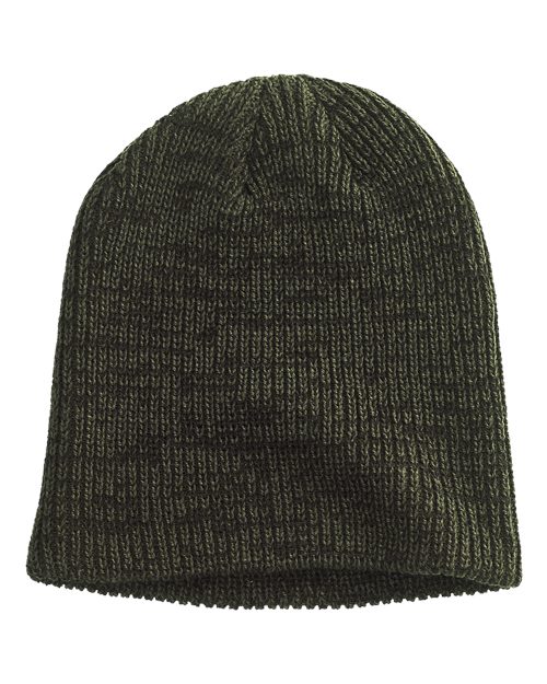 Ribbed Marled Beanie - Olive/ Black