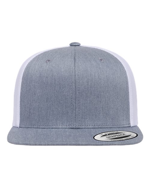 Retro High Profile Trucker Cap - Heather Grey/ White
