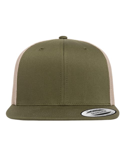 Retro High Profile Trucker Cap - Moss Green/ Khaki