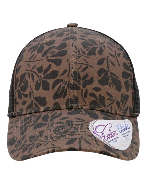 Women's Modern Trucker Cap - Chocolate Floral/ Black