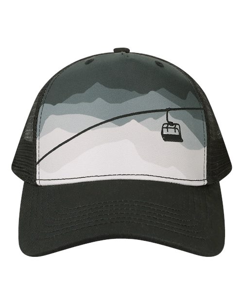 Printed Five-Panel Trucker Cap - Chairlift/ Black