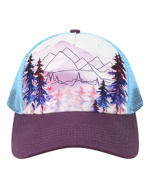 Printed Five-Panel Trucker Cap - Explorer White/ Plum