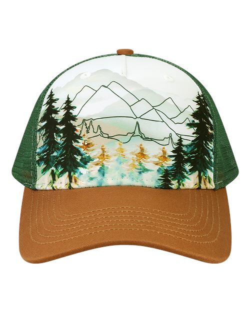 Printed Five-Panel Trucker Cap - Explorer/ Brown
