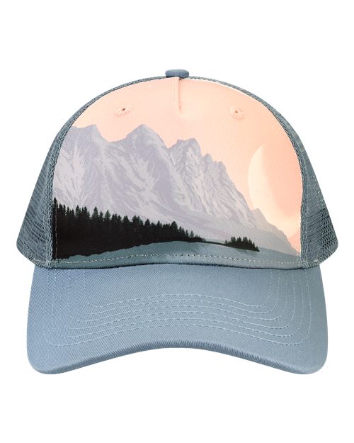 Printed Five-Panel Trucker Cap - Front Range/ Slate Blue Sarah D