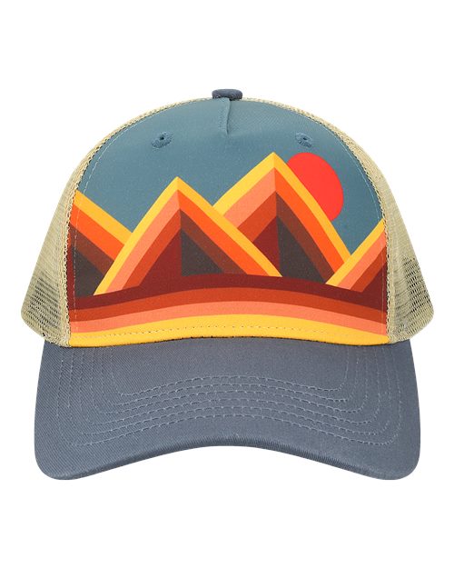 Printed Five-Panel Trucker Cap - Mountain Contours Maroon/ Slate