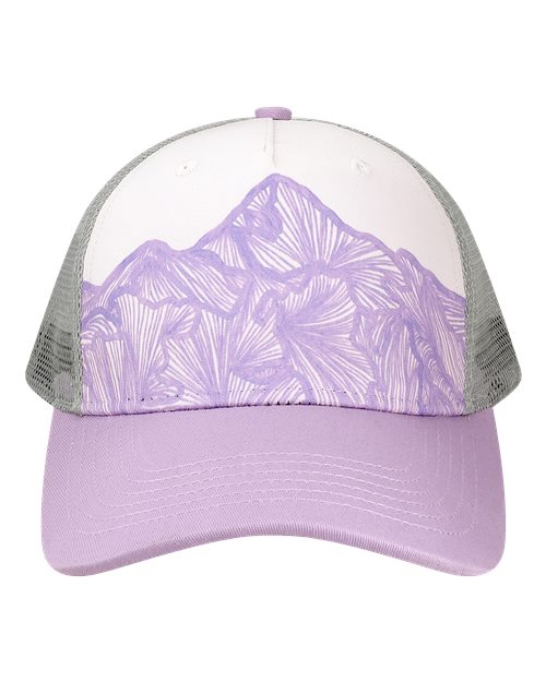 Printed Five-Panel Trucker Cap - Purple Ranges/ Lavendar Sophia G