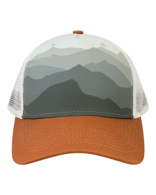 Printed Five-Panel Trucker Cap - Ranges Grey/ Dark Orange