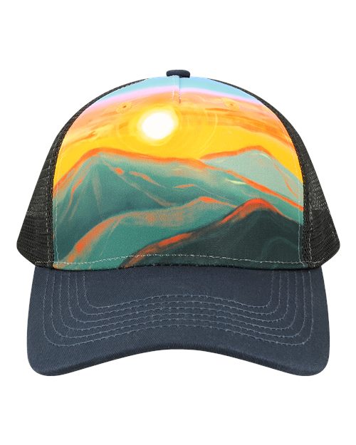 Printed Five-Panel Trucker Cap - Sunset Hills/ Teal