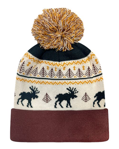 Grand Recycled Beanie - Fairisle Moose/ Brown
