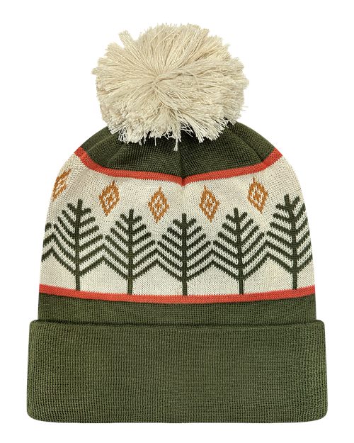 Grand Recycled Beanie - Rustic Trees/ Olive Green