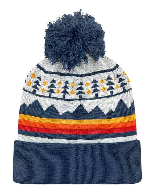 Grand Recycled Beanie - Trees & Peaks/ Navy