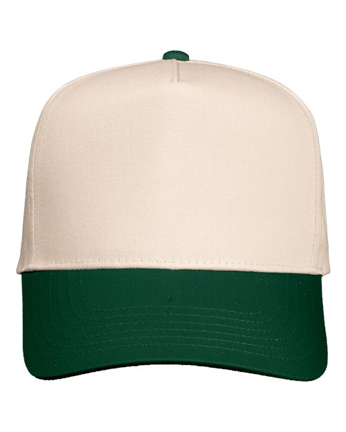 Five-Panel Twill Cap - Natural/ Forest Green
