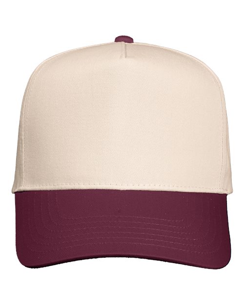 Five-Panel Twill Cap - Natural/ Maroon