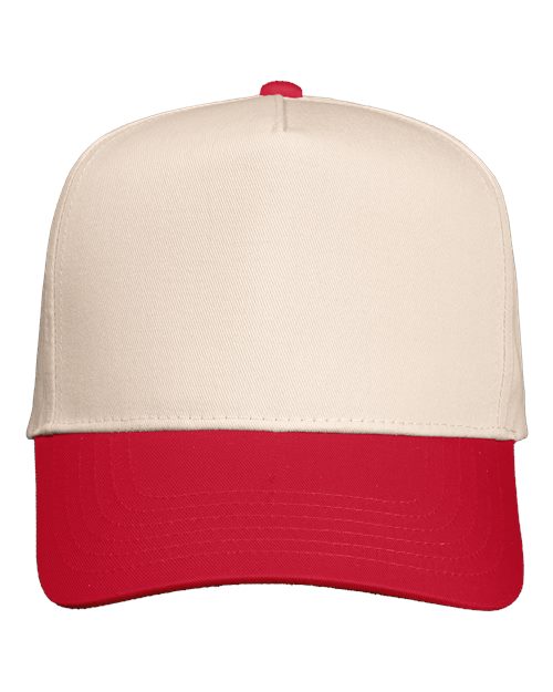 Five-Panel Twill Cap - Natural/ Red