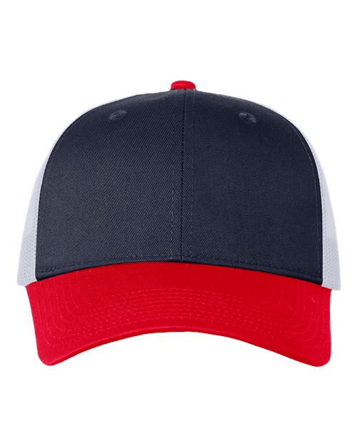 Mesh-Back Twill Trucker Cap - Navy/ White/ Red