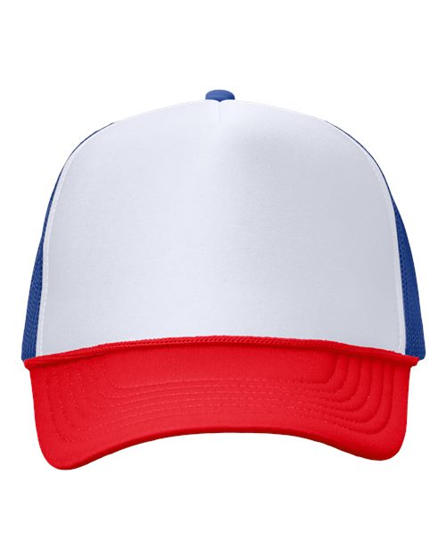 Foam Mesh-Back Trucker Cap - White/ Royal/ Red