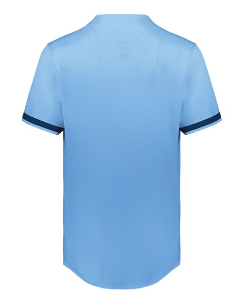 Unisex Full Button Baseball Jersey - Columbia Blue/ Navy
