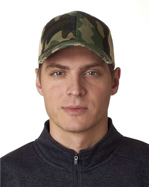 Ollie Distressed Trucker Cap - Jungle Camo/ Tan