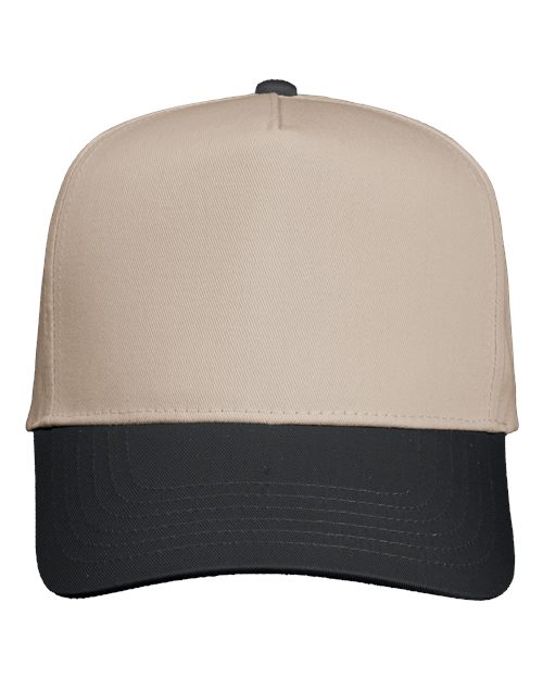 Five-Panel Twill Cap - Khaki/ Black