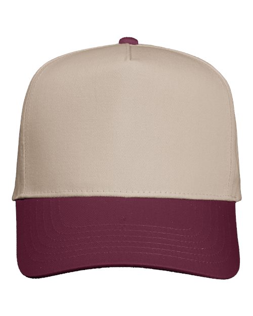 Five-Panel Twill Cap - Khaki/ Maroon