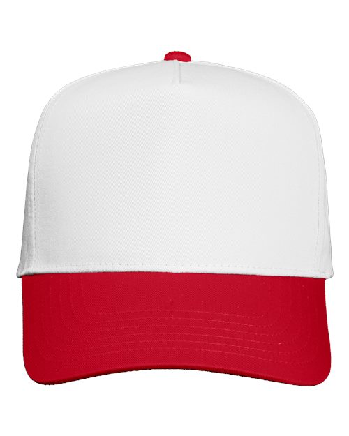 Five-Panel Twill Cap - White/ Red