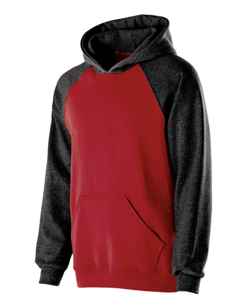Youth Cotton/Poly Fleece Banner Hooded Sweatshirt - Red/ Black