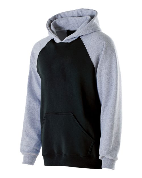 Youth Cotton/Poly Fleece Banner Hooded Sweatshirt - Black/ Athletic Heather