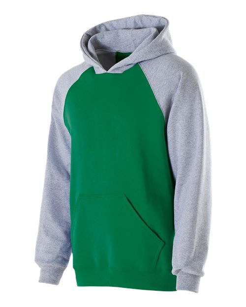 Youth Cotton/Poly Fleece Banner Hooded Sweatshirt - Kelly/ Athletic Heather