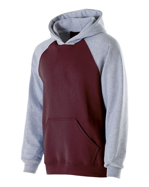 Youth Cotton/Poly Fleece Banner Hooded Sweatshirt - Maroon/ Athletic Heather