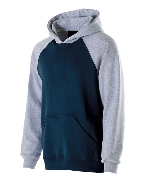 Youth Cotton/Poly Fleece Banner Hooded Sweatshirt - Navy/ Athletic Heather
