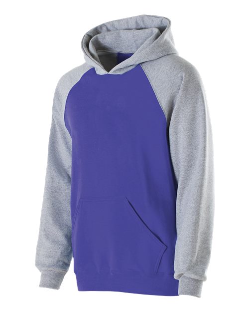 Youth Cotton/Poly Fleece Banner Hooded Sweatshirt - Purple/ Athletic Heather