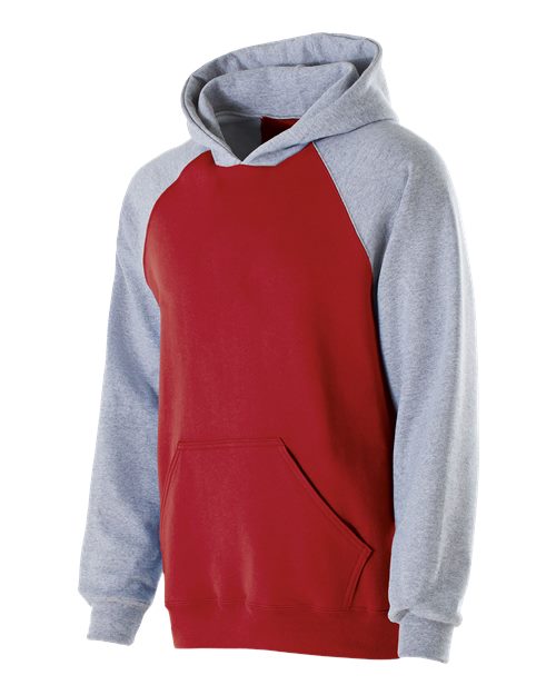 Youth Cotton/Poly Fleece Banner Hooded Sweatshirt - Red/ Athletic Heather