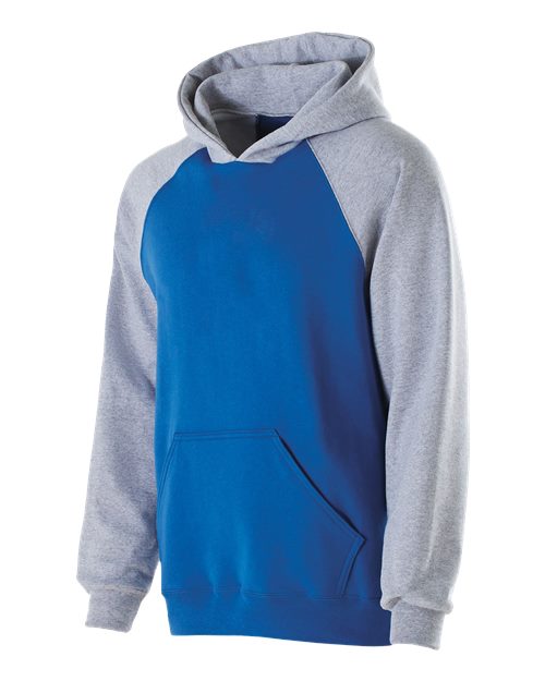 Youth Cotton/Poly Fleece Banner Hooded Sweatshirt - Royal/ Athletic Heather