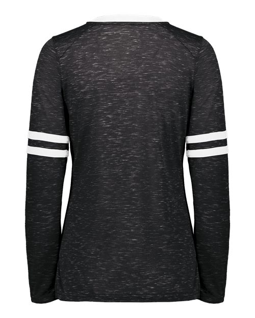 Women's Eco Revive™ Monterey Long Sleeve V-Neck T-Shirt - Black Heather/ White