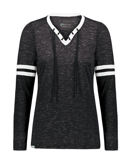 Women's Eco Revive™ Monterey Long Sleeve V-Neck T-Shirt - Black Heather/ White