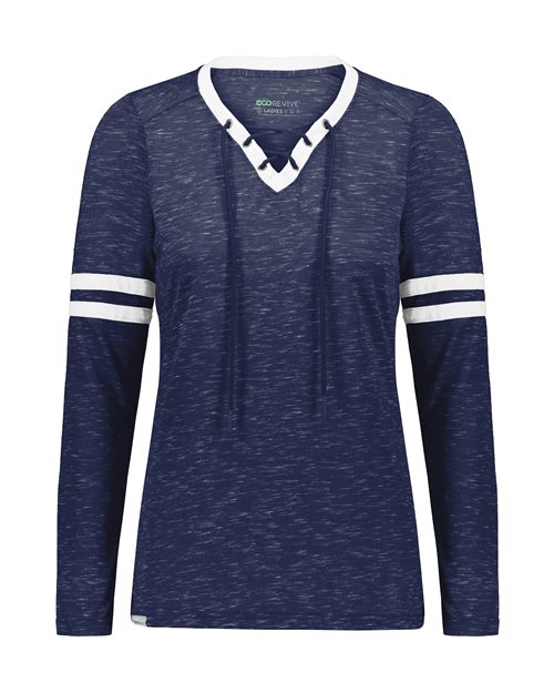 Women's Eco Revive™ Monterey Long Sleeve V-Neck T-Shirt - Navy Heather/ White