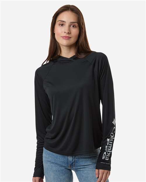 Women's PFG Tidal Tee™ Hooded Long Sleeve - Black/ Cool Grey