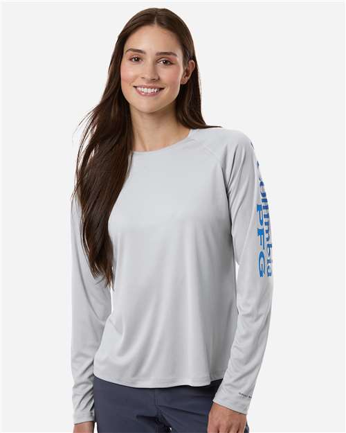 Women's PFG Tidal Tee™ II Long Sleeve - Cool Grey/ Vivid Blue