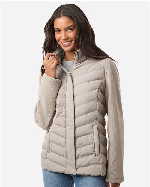 Women's Mixed Media Chevron Jacket - Taupe