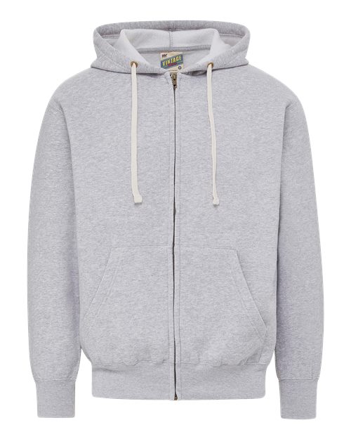 Unisex Vintage Fleece Full-Zip Hooded Sweatshirt - Heather Grey