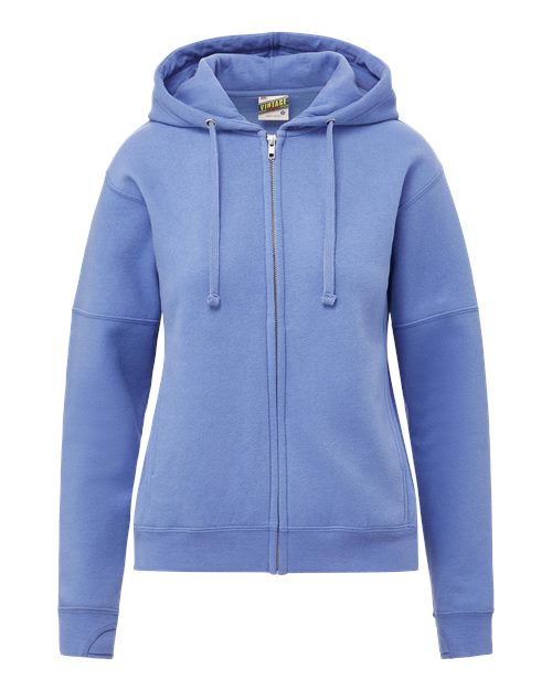 Women's Vintage Fleece Hooded Full-Zip Sweatshirt - Blue Iris