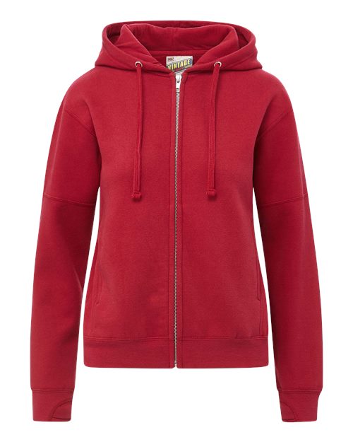 Women's Vintage Fleece Hooded Full-Zip Sweatshirt - Crimson