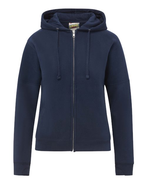 Women's Vintage Fleece Hooded Full-Zip Sweatshirt - Navy