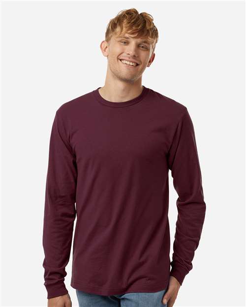 Unisex Fine Jersey Long Sleeve T-Shirt - Burgundy