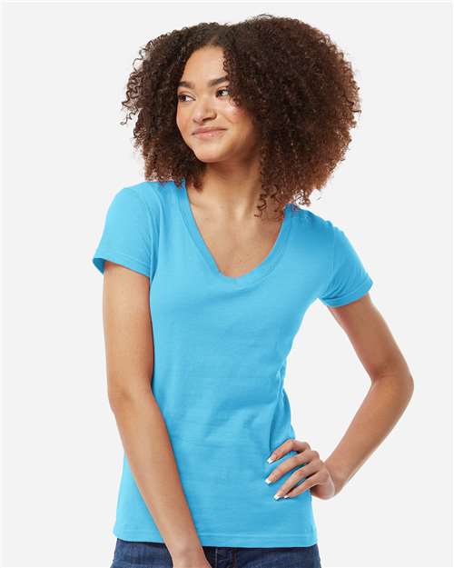 Women's Fine Jersey V-Neck T-Shirt - Aqua